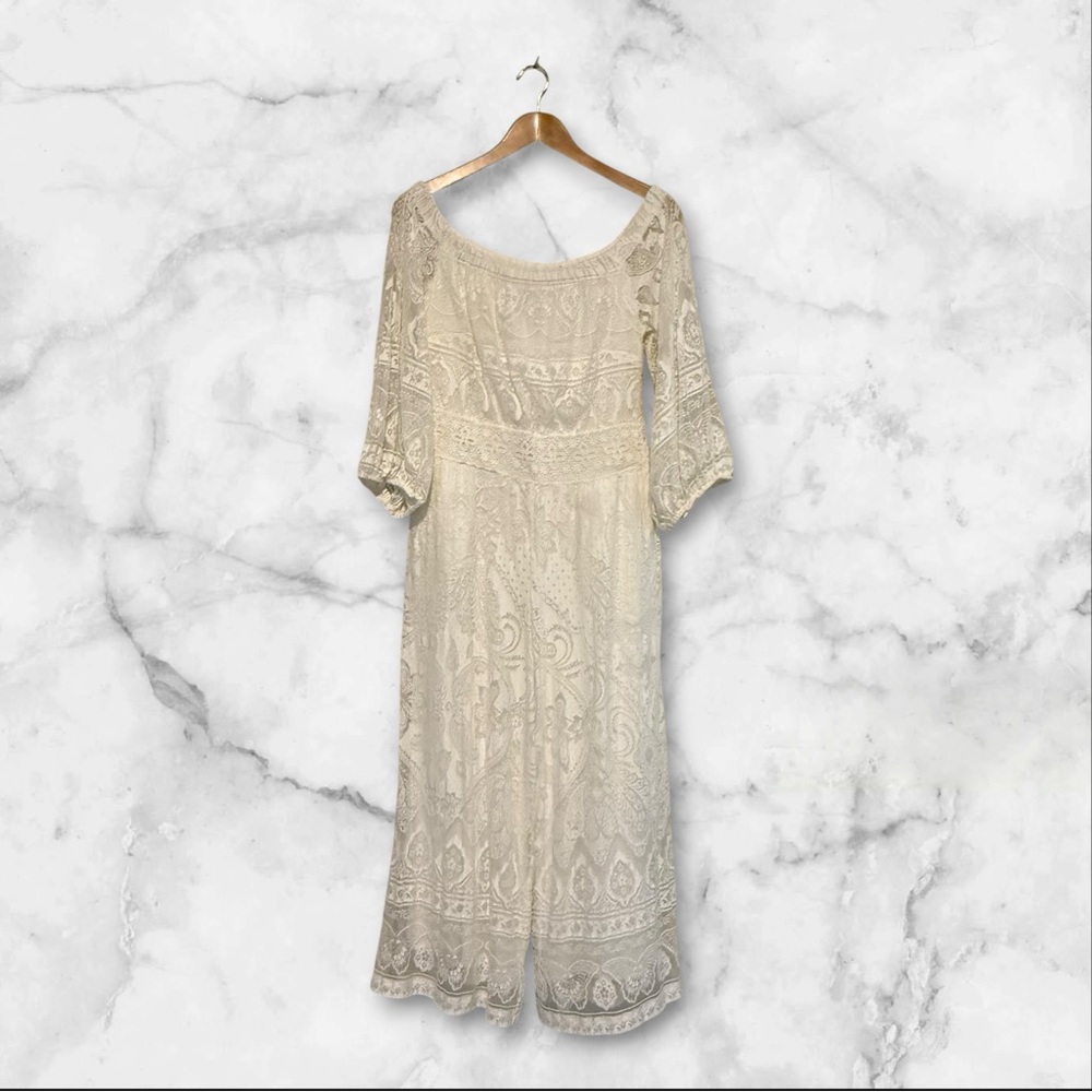 🤍 Farm Rio x Anthropologie | Lace Off-Shoulder Jumpsuit | Ivory | Size M - Picture 3 of 11